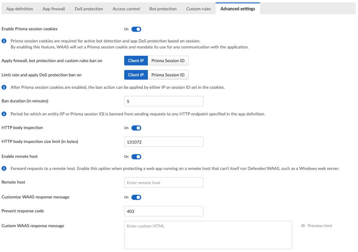 waas advanced settings