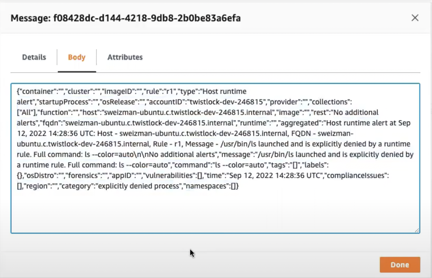 alert message awssqs json body