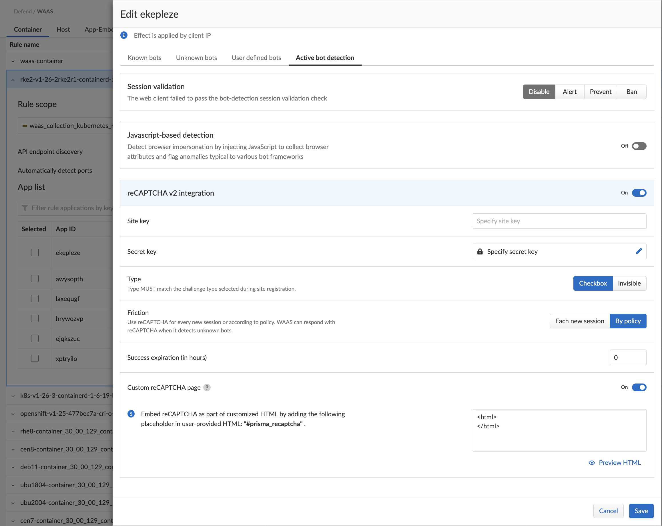 waas active bot detections