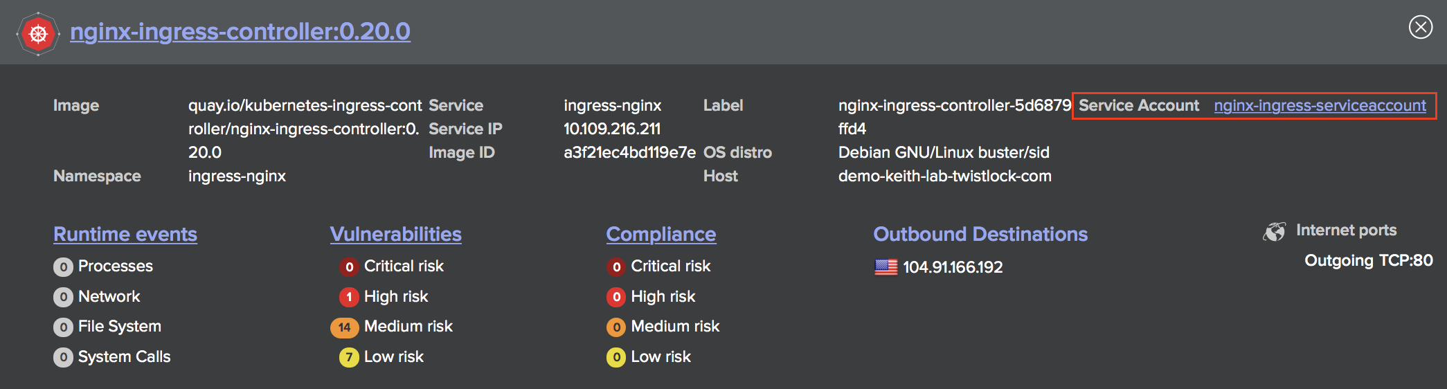 radar k8s service account