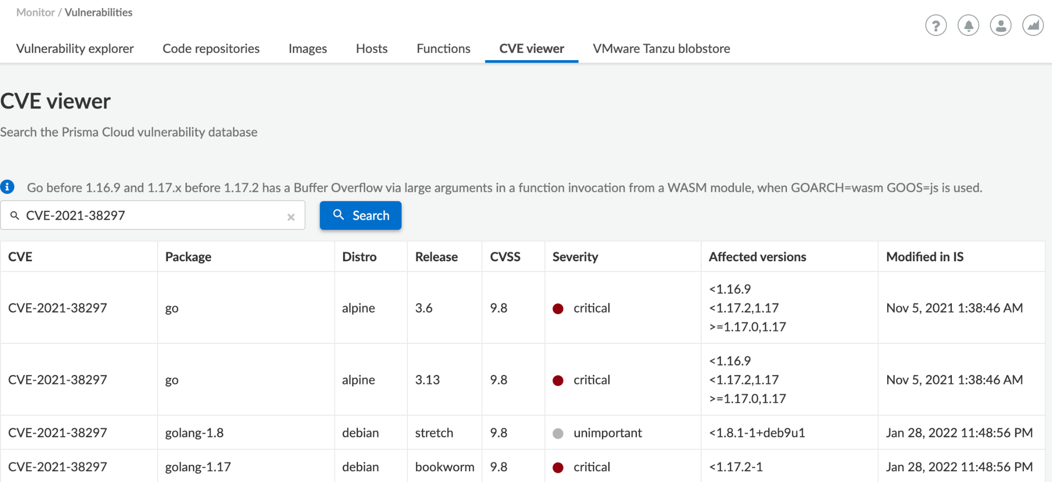 troubleshooting scan reports cve viewer